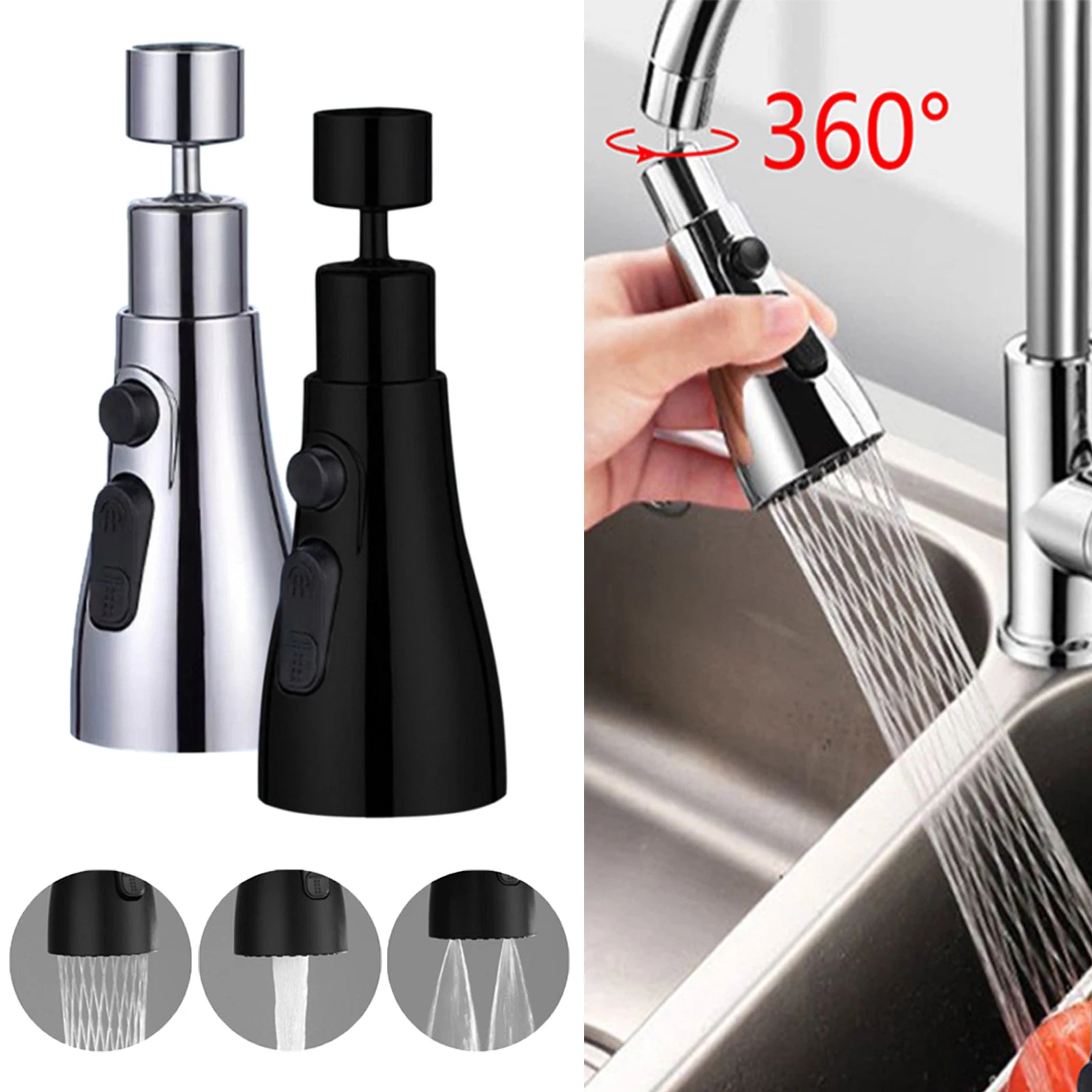 Universell Kökskran-förlängare med 360° Rotation & 3 Lägen